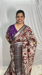 Vriksham Dark Red Kalamkari Saree with Kanchi Border-VS4318